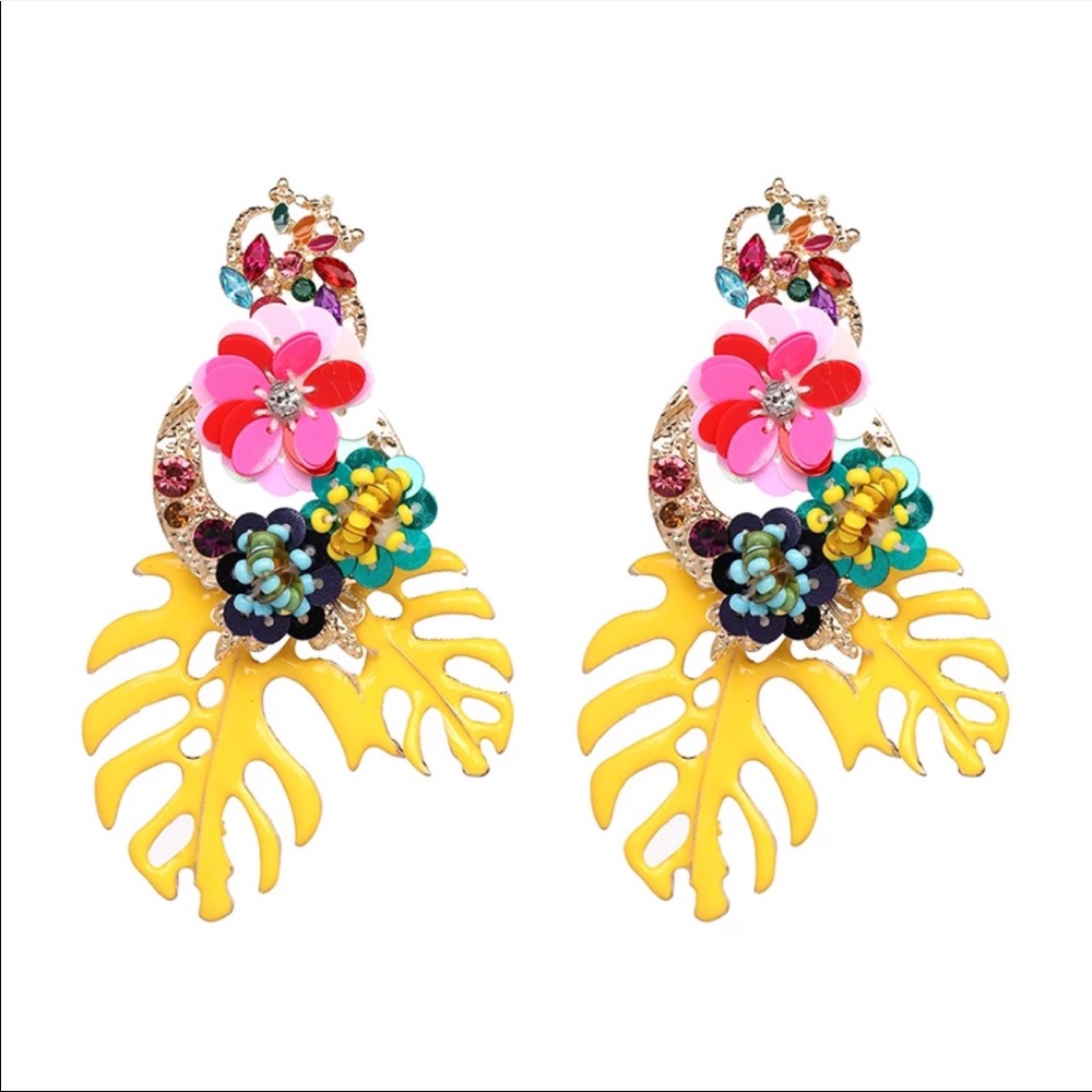 New Zara tropical leaves drop earrings